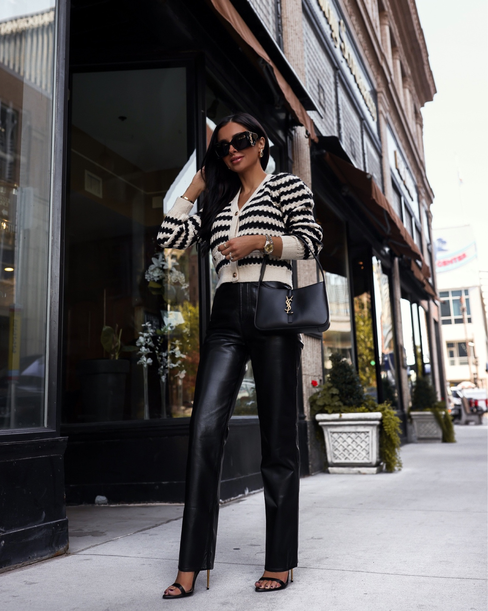 Fall date night outfit ideas / leather pants outfits
Shopbop striped cardigan wearing an XS
Agolde vegan leather pants wearing a 23
Saint Laurent YSL sunglasses


#LTKfindsunder100 #LTKstyletip #LTKitbag