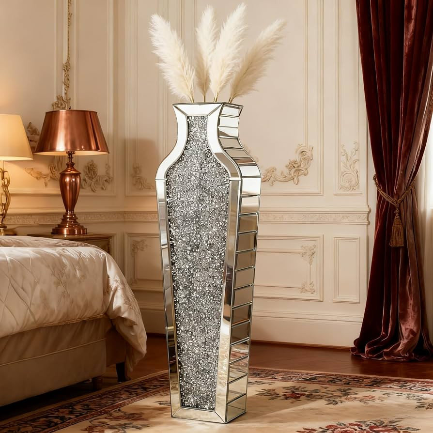 SHYFOY Crushed Diamond Floor Vase with Pampas Grass, Large Silver Mirror Tall Vases for Floor, Mo... | Amazon (US)