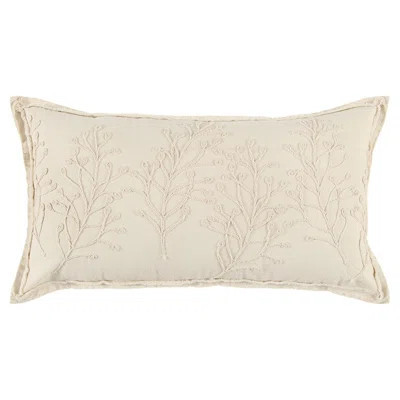 Beige Botanical Pattern Embroidered Lumbar Pillow | Wayfair North America