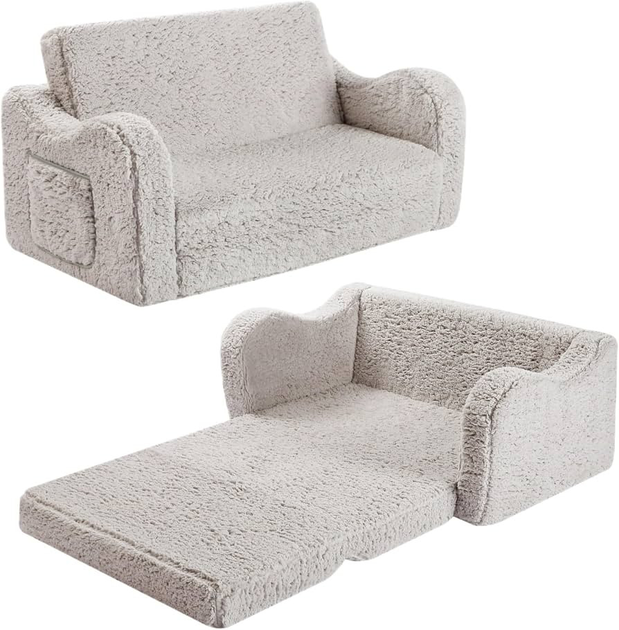 Kids Extra Wide Chairs for Toddler, 2-in-1 Toddler Soft Sherpa Couch Fold Out, Convertible Sofa t... | Amazon (US)