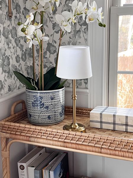 Cordless brass table lamp, rechargeable lamp, Serena & Lily bar cart, faux orchid, chinoiserie planter, chinoiserie vase 

#LTKfindsunder100 #LTKhome #LTKSeasonal