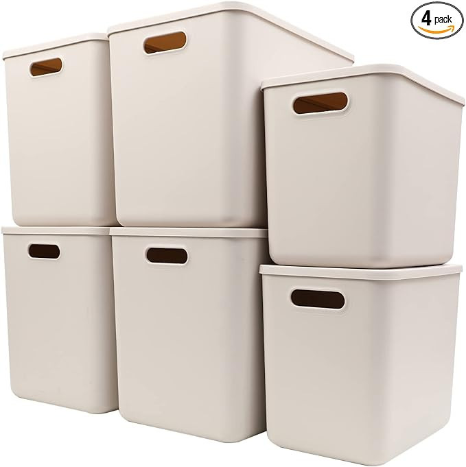 Yishyfier Plastic Storage Baskets With Lid Organizing Container Lidded Knit Storage Organizer Bin... | Amazon (US)