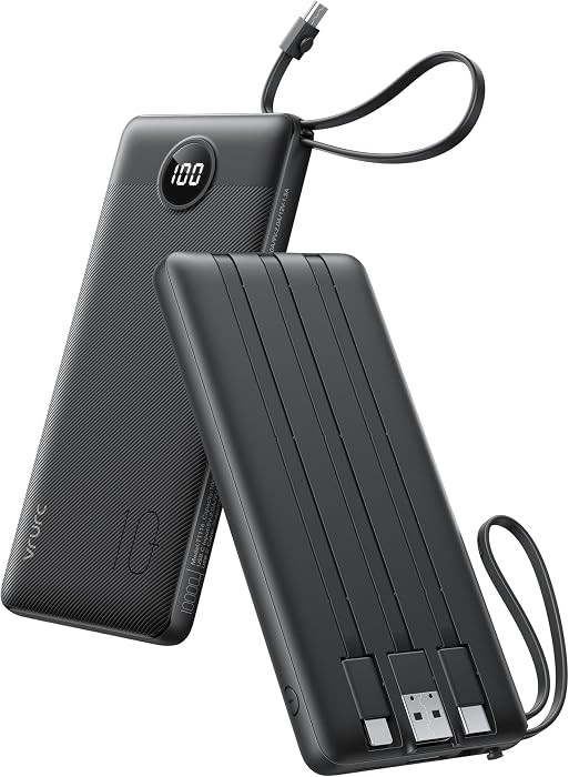 VRURC Portable Charger, Built-in 4 Cables Slim Power Bank 10000mAh, USB C Charging Bank with LED ... | Amazon (US)