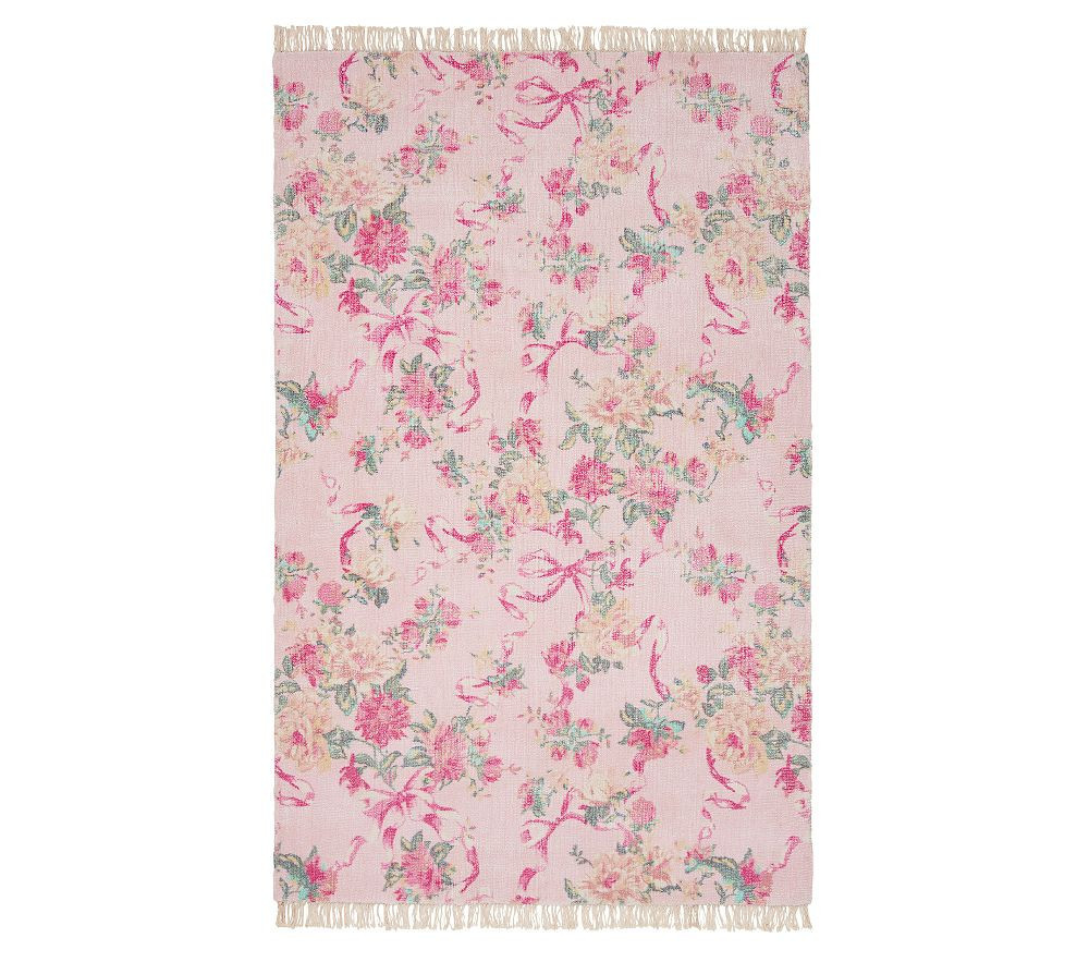 Custom LoveShackFancy Cabbage Rose Bow Rug, 8X10, Pink Multi | Pottery Barn Kids