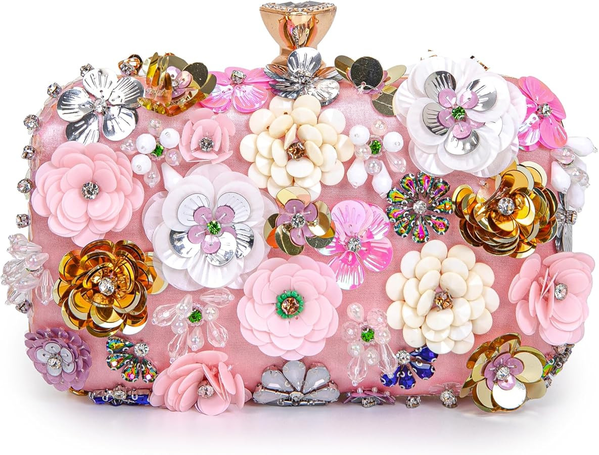 Women Clutches Flower Evening Handbag Chain Strap Shoulder Bag handbag Wedding bag purse | Amazon (US)