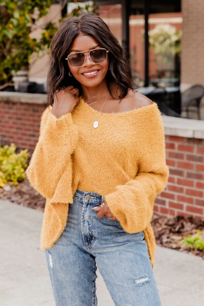 Soft And Sweet Mustard Textured Relaxed Fit Sweater | Pink Lily