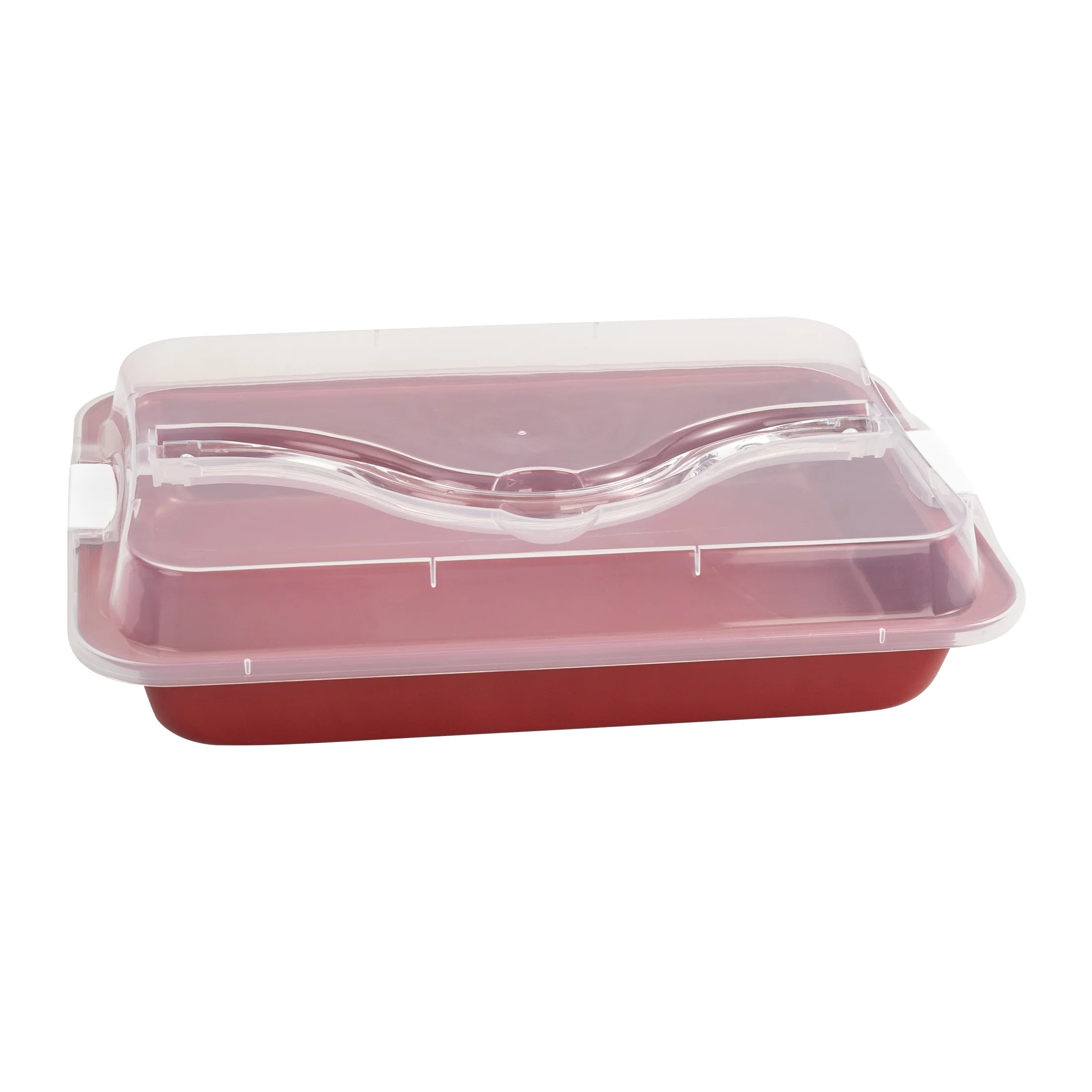 Holiday Time Bakeware Rectangular Cake Pan with Plastic Lid, Red, Handle, Non-Stick, Carbon Steel | Walmart (US)