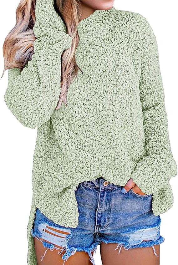MEROKEETY Women's Long Sleeve Sherpa Fleece Knit Sweater Side Slit Pullover Outwears | Amazon (US)