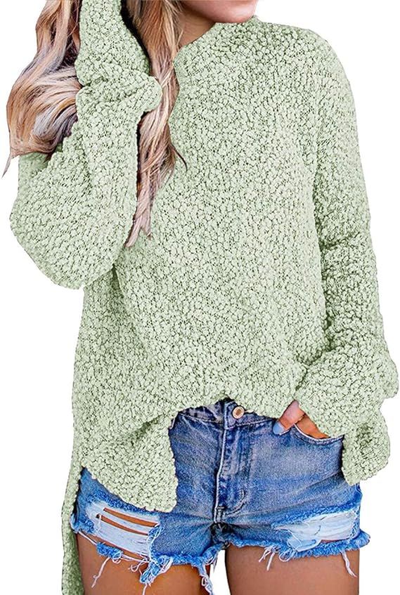 MEROKEETY Women's Long Sleeve Sherpa Fleece Knit Sweater Side Slit Pullover Outwears | Amazon (US)