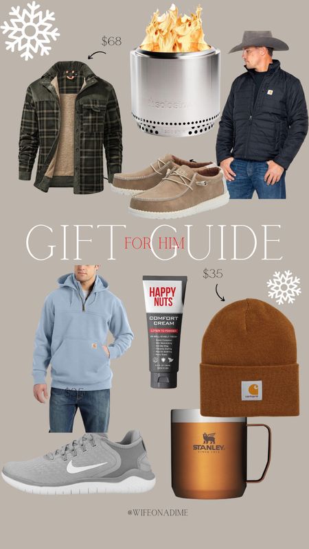 Gift guide for him, present ideas for him, gift guide for your guy, carhartt, Nike shoes, Stanley mug, hey dude shoes, fire pit, gift ideas 

#LTKGiftGuide #LTKHoliday #LTKSeasonal