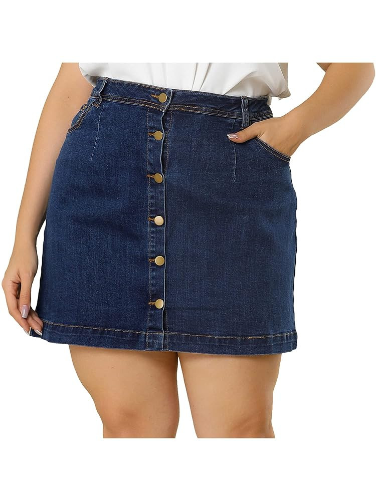 Agnes Orinda Women's Plus Size Denim Skirts Mini Button Side Pocket A Line Casual Summer Jean Ski... | Amazon (US)