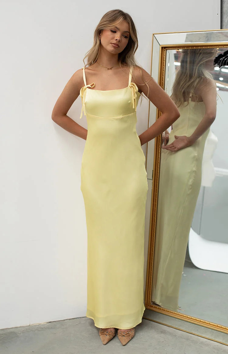 Zya Yellow Satin Maxi Dress US 2 | Beginning Boutique (US)