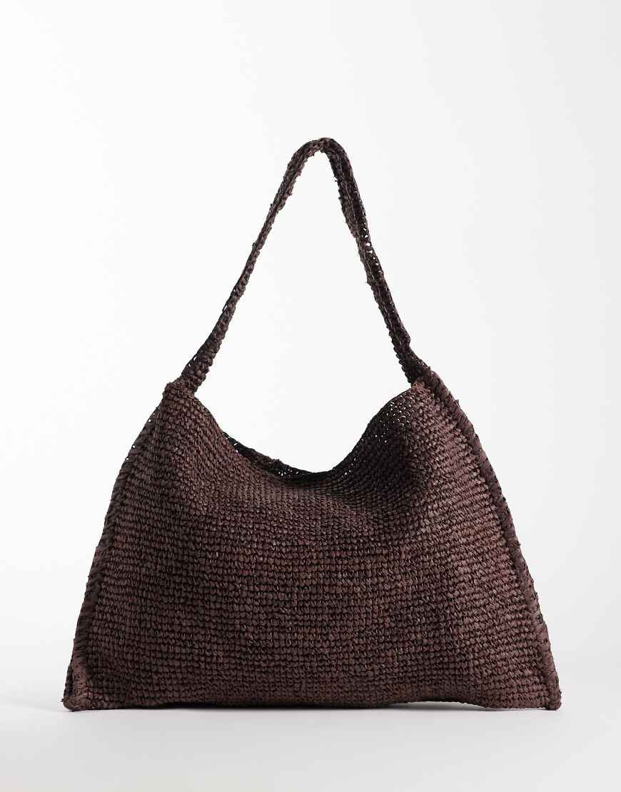 ARKET pure paper straw raffia shoulder bag in dark brown | ASOS (Global)