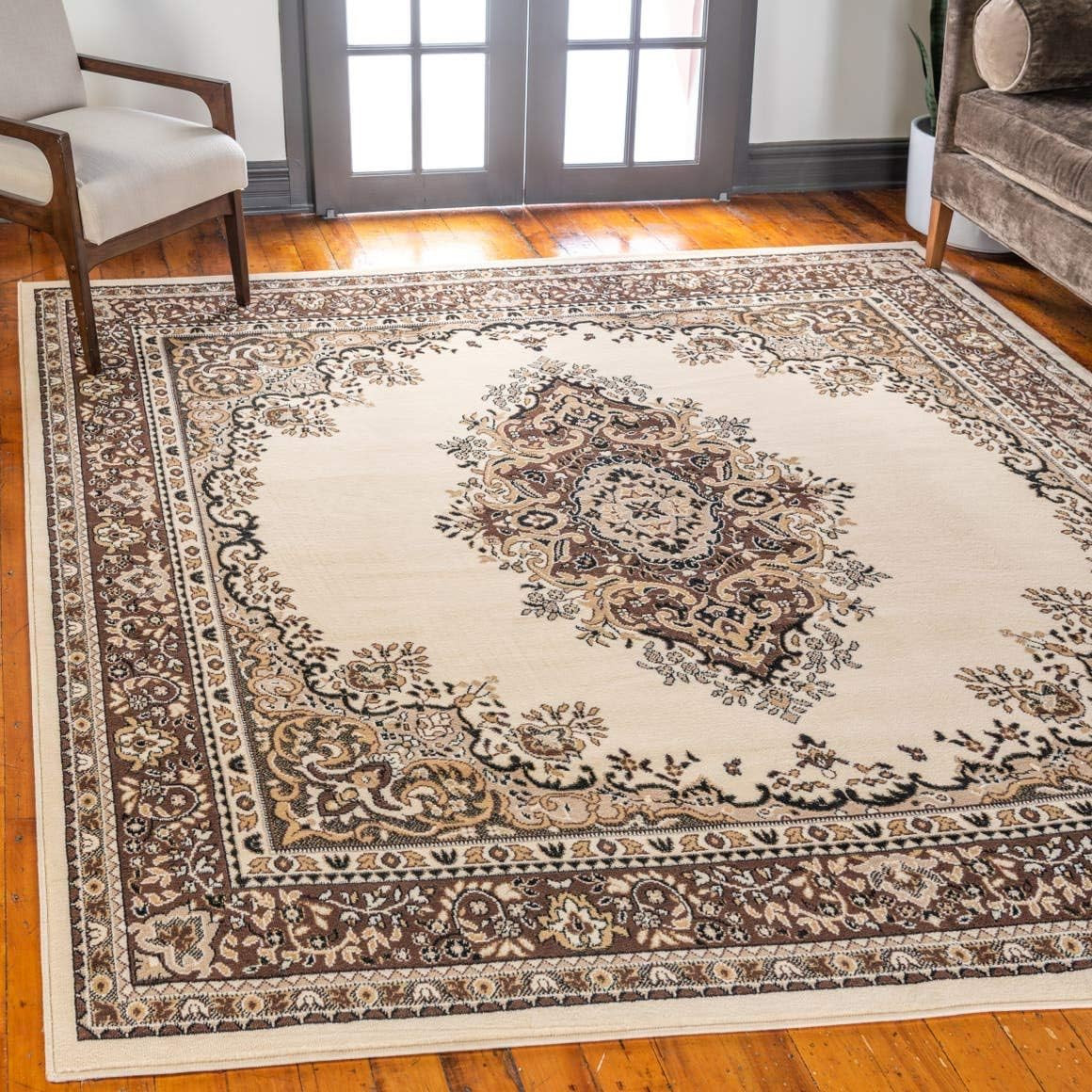 Unique Loom Reza Collection Traditional Persian Style Area Rug, Square 8' 0" x 8' 0", Ivory/Brown | Amazon (US)