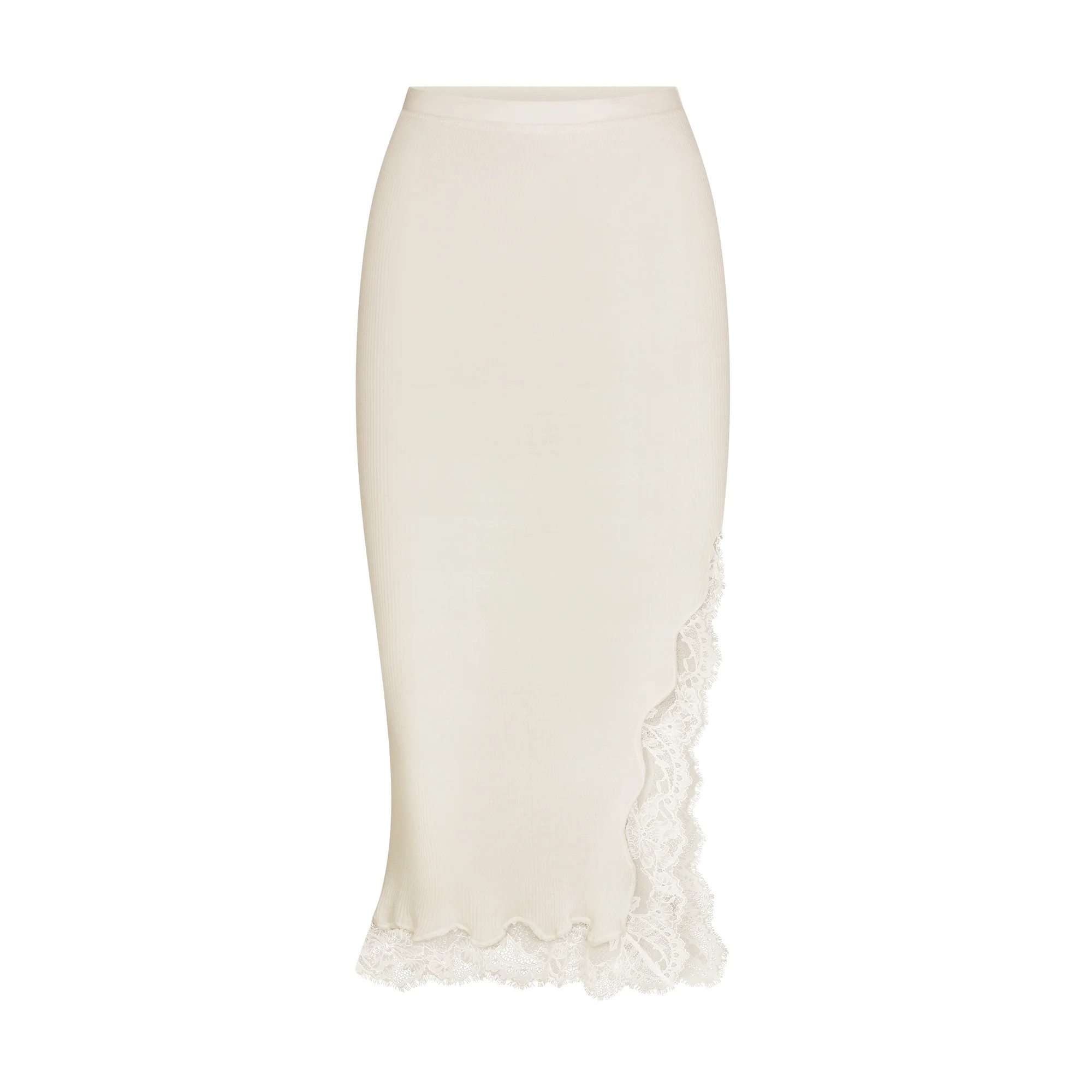 SKIMS Lace Midi Skirt | White | 4X/5X | Rib Knit | SKIMS (US)