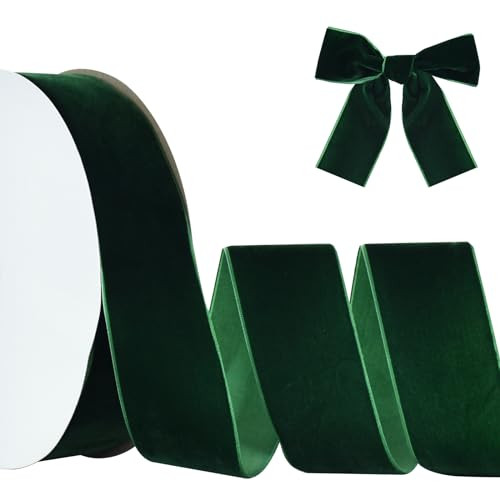 TONIFUL Christmas Green Velvet Ribbon 2 Inch x 25yds, Vintage Velvet Wide Ribbons, for Christmas Wreath Decoration Handmade Craft Ornaments Gift Wrapping&Bow Making, Valentine's Day Bouquet Packaging | Amazon (US)