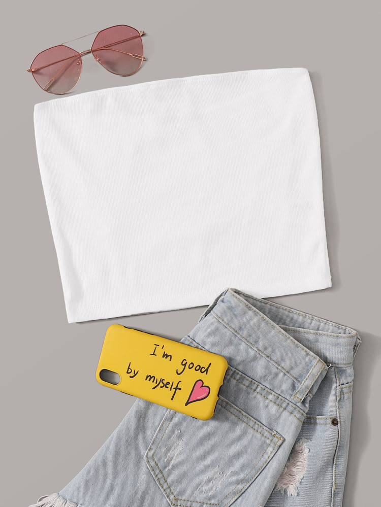 SHEIN Solid Rib-knit Bandeau Top | SHEIN