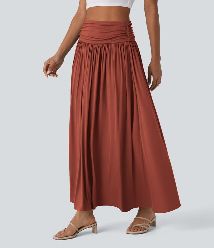 Women’s High Waisted Ruched Flowy Maxi Casual Skirt - Halara | HALARA