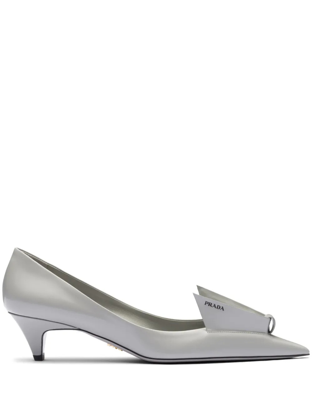 Prada 25mm floral-appliqué Leather Pumps | Grey | FARFETCH | Farfetch Global