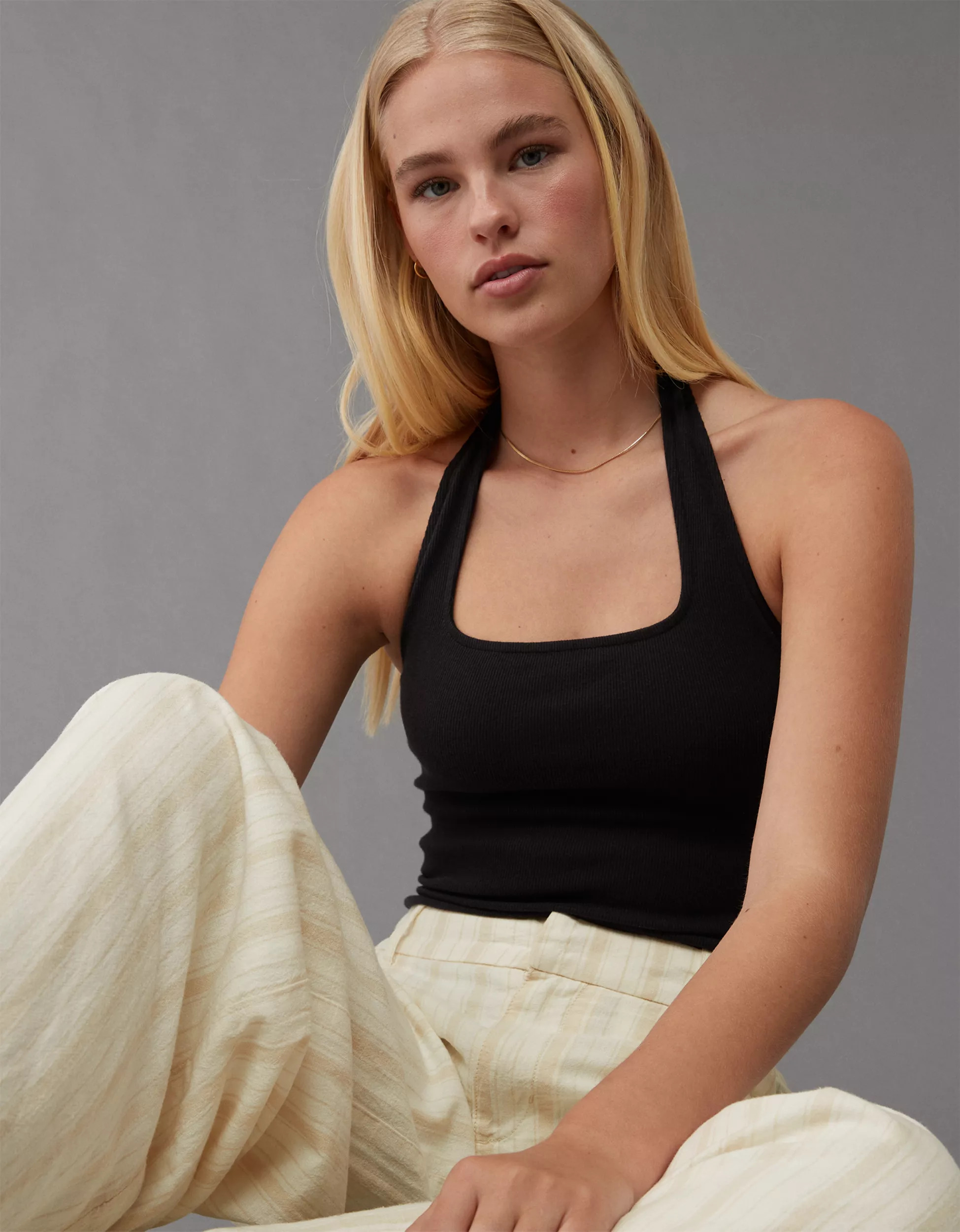 AE Square-Neck Main Squeeze Halter Bodysuit | American Eagle Outfitters (US & CA)