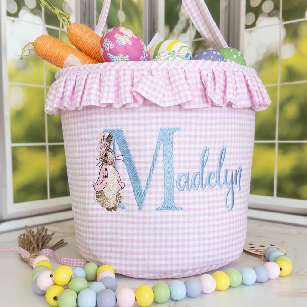 Personalized,Monogram Easter Tote,Embroidered Easter Basket,Seersucker Easter Basket with Name, N... | Amazon (US)