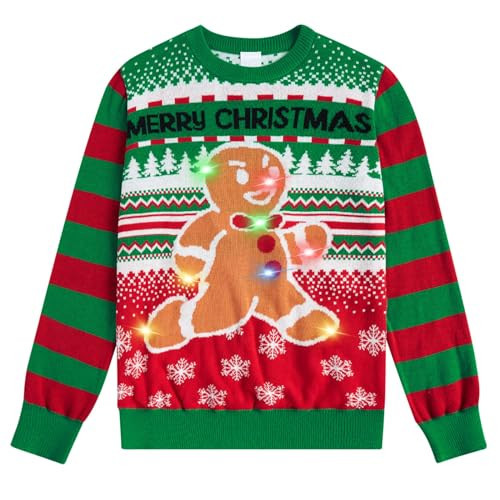 Kids Light Up Ugly Christmas Sweater Boys Girls Novelty Ginger Cookie Graphic Knitted Pullover Long Sleeve Jumper for Xmas Holiday Size 7 8 Years | Amazon (US)