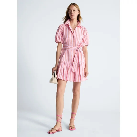 Free Assembly Women's and Women's Plus Cotton Mini Dress with Puff Sleeves, Sizes XS-4X | Walmart (US)