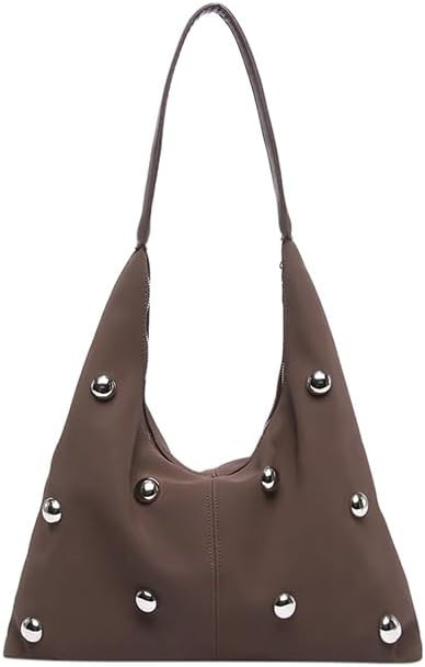Women Suede Slouchy Hobo Bag Studded Shoulder Bag Large Capacity with Zipper Tote Bag for Work Tr... | Amazon (UK)