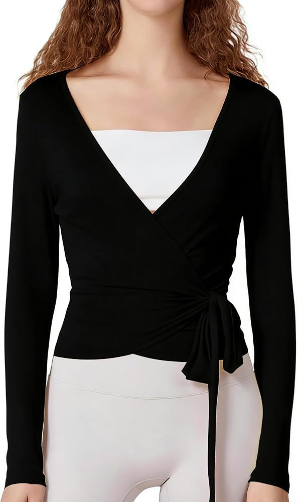 Amiblvowa Women's Long Sleeve Ballet Wrap Top | Amazon (US)