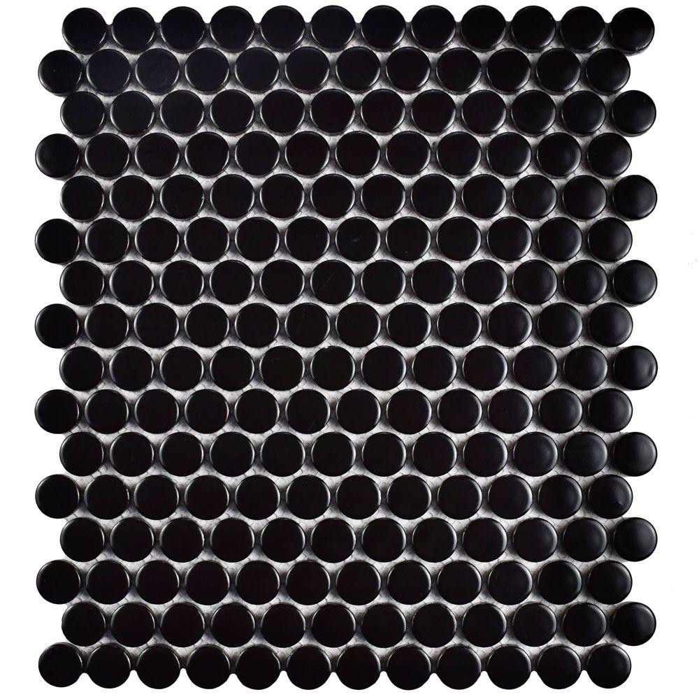 Merola Tile Metro Penny Matte Satin Black 9-3/4 in. x 11-1/2 in. x 6 mm Porcelain Mosaic Tile-FXL... | The Home Depot