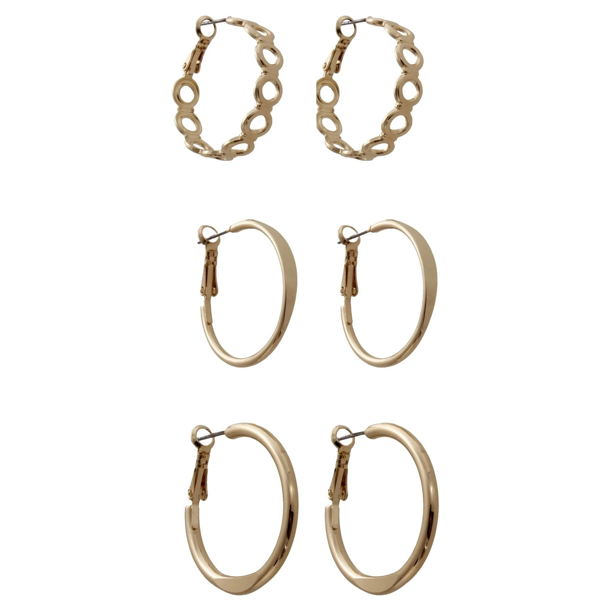 Time And Tru Trio Gold Tone Hoop Earring Set | Walmart (US)