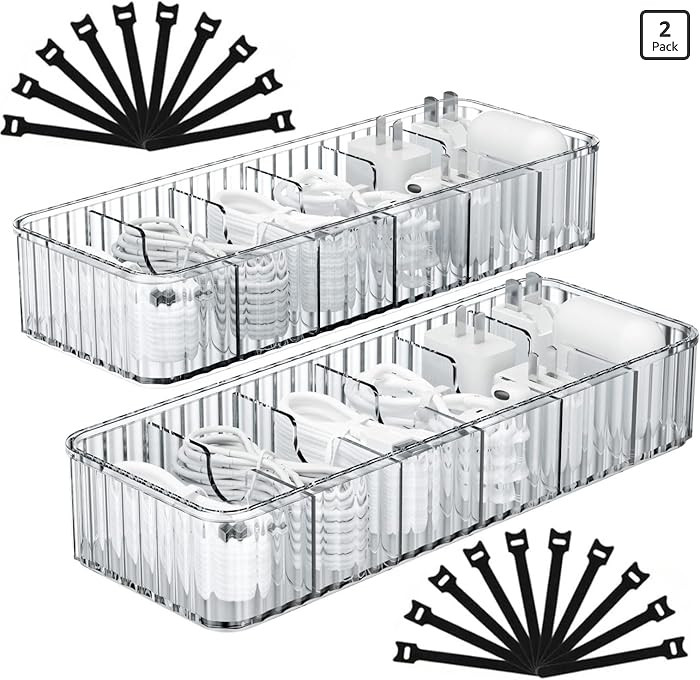 Cable Storage Boxes Organizers 2 Pack,Cord Charger Storage Organizer Box Case with 20pcs Cable Ti... | Amazon (US)
