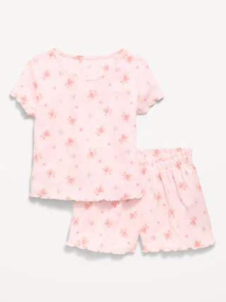 Ribbed Lettuce-Edge Pajama Top and Shorts Set for Girls | Old Navy (US)