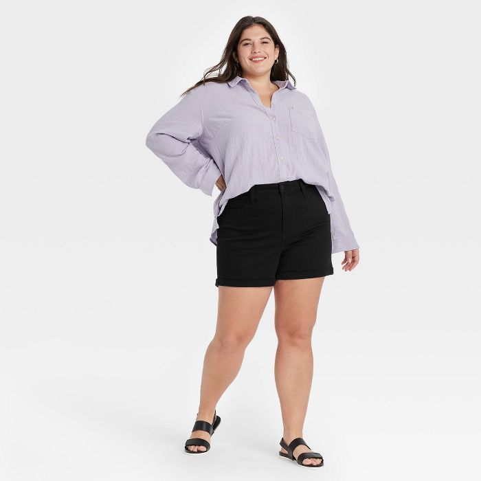 Women's Plus Size High-Rise Midi Jean Shorts - Universal Thread™ Black | Target