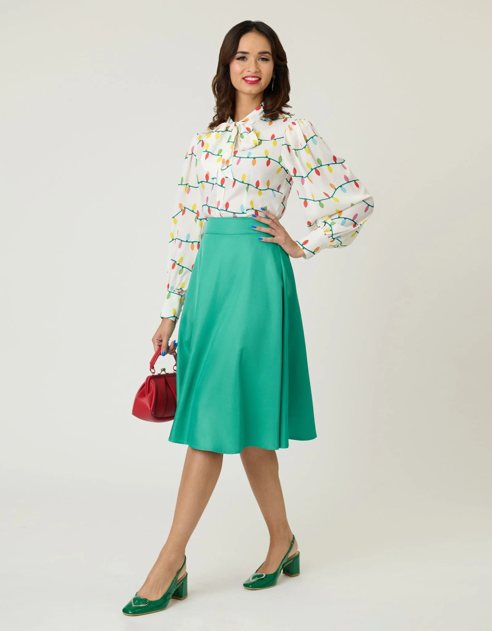Unique Vintage Green High Waist Vivien Swing Skirt | UniqueVintage