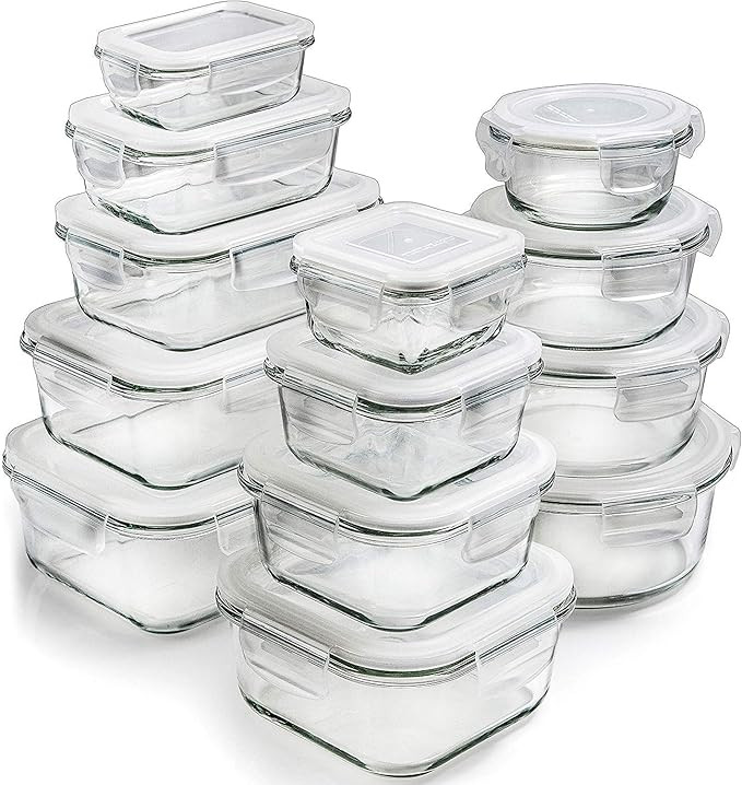 Glass Storage Containers with Lids (13-Pack) - Glass Food Storage Containers Airtight - Glass Con... | Amazon (US)