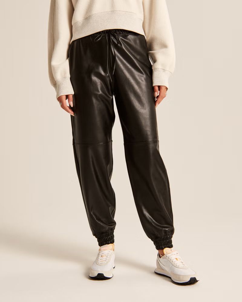 Women's Vegan Leather Sunday Joggers | Women's Up To 50% Off Select Styles | Abercrombie.com | Abercrombie & Fitch (US)