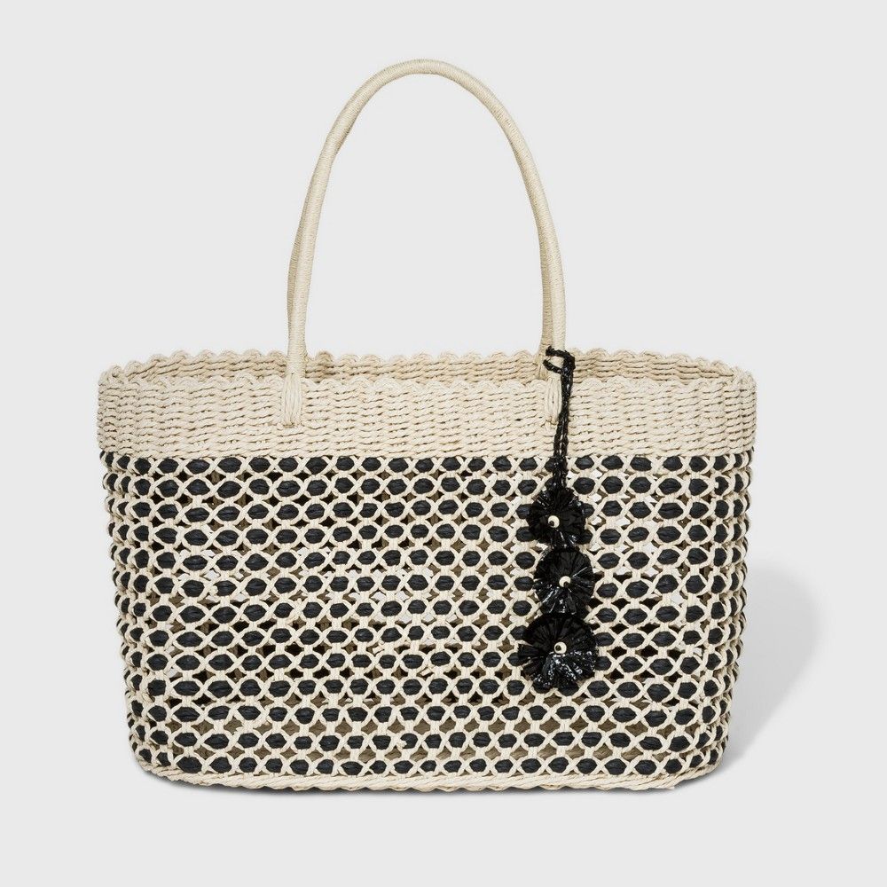 Large Straw Tote Handbag - A New Day Natural, White Black | Target