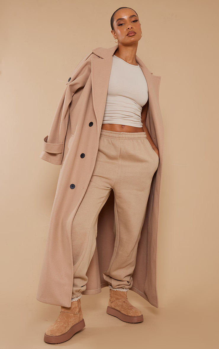 Light Brown Sweat Cuffed High Waist Joggers | PrettyLittleThing US