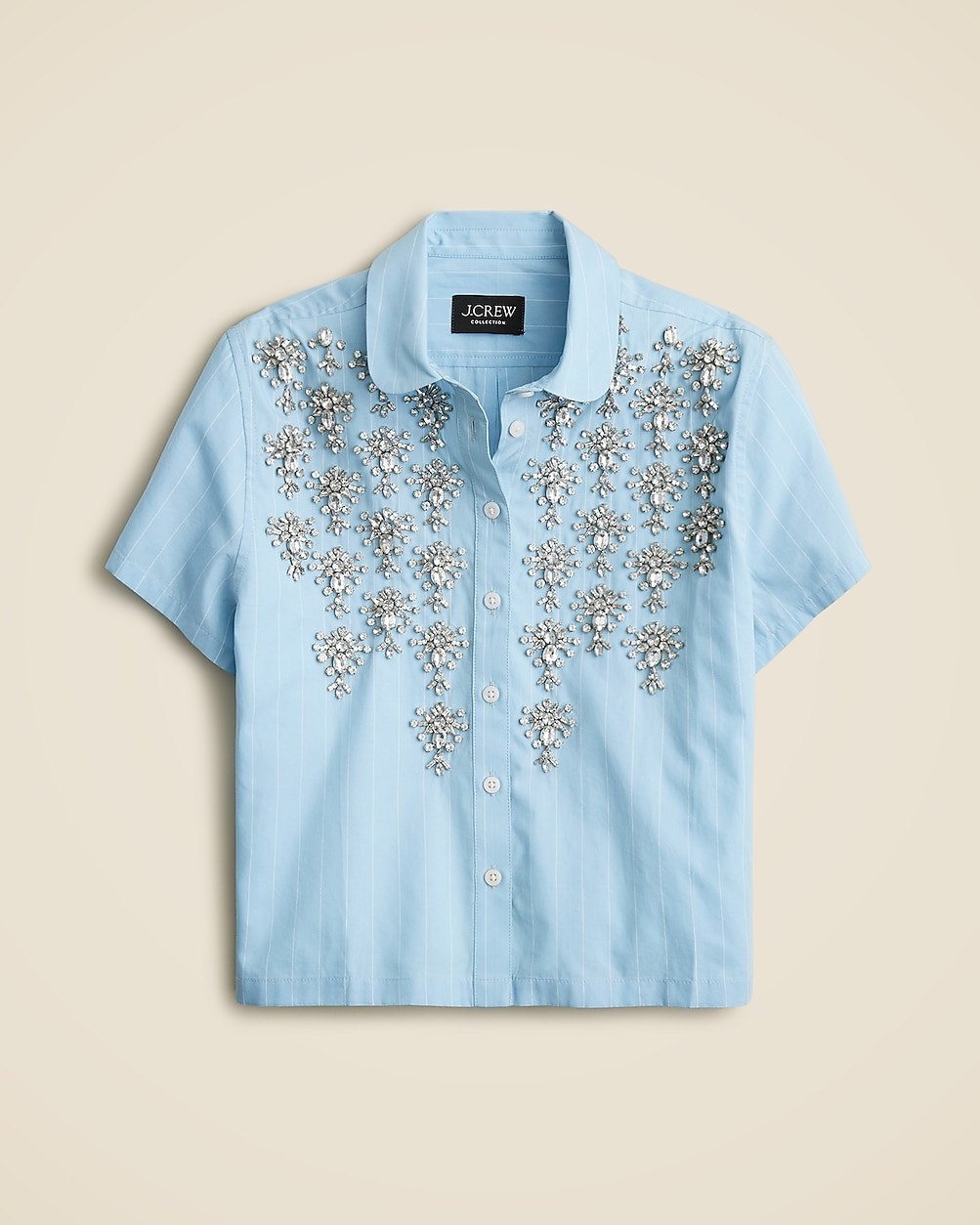 Collection cropped button-up shirt with embellishments in pinstripe print | J. Crew US