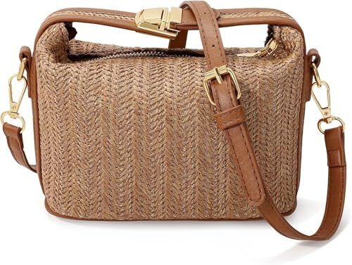 MOLERFO Straw Crossbody Bags for Women,Straw Summer Purse Woven Beach Bag Casual Tote Bag for Women (Coffee) | Amazon (US)