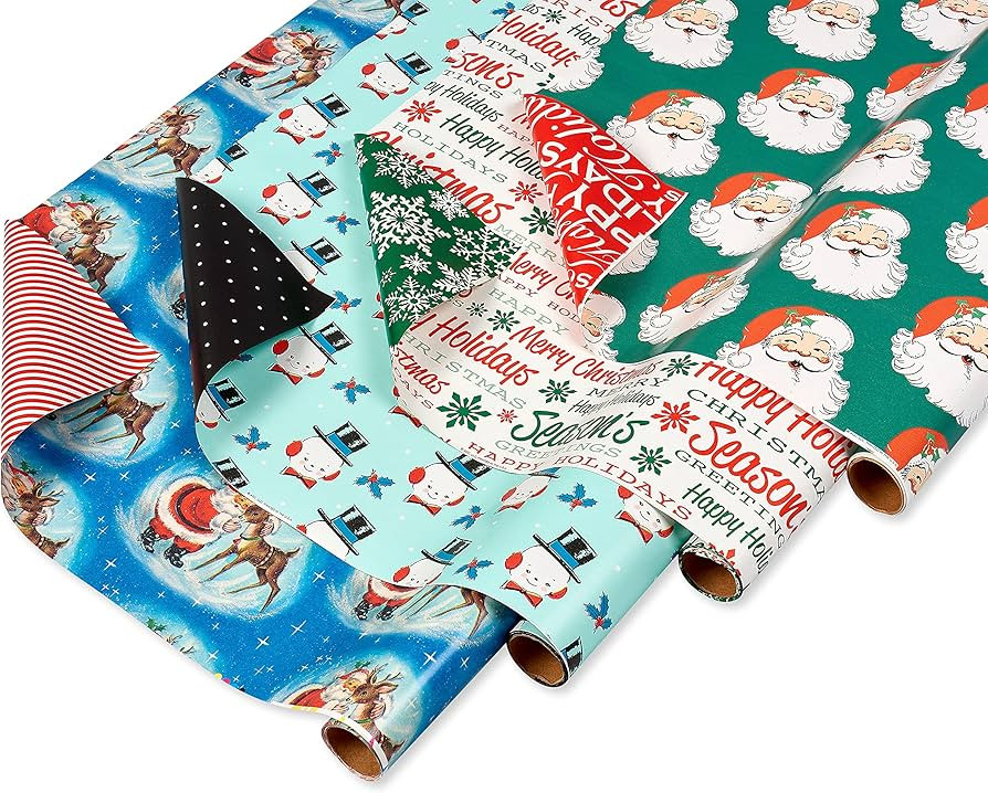 American Greetings 160 sq. ft. Reversible Vintage Christmas Wrapping Paper Set, Vintage Designs (... | Amazon (US)