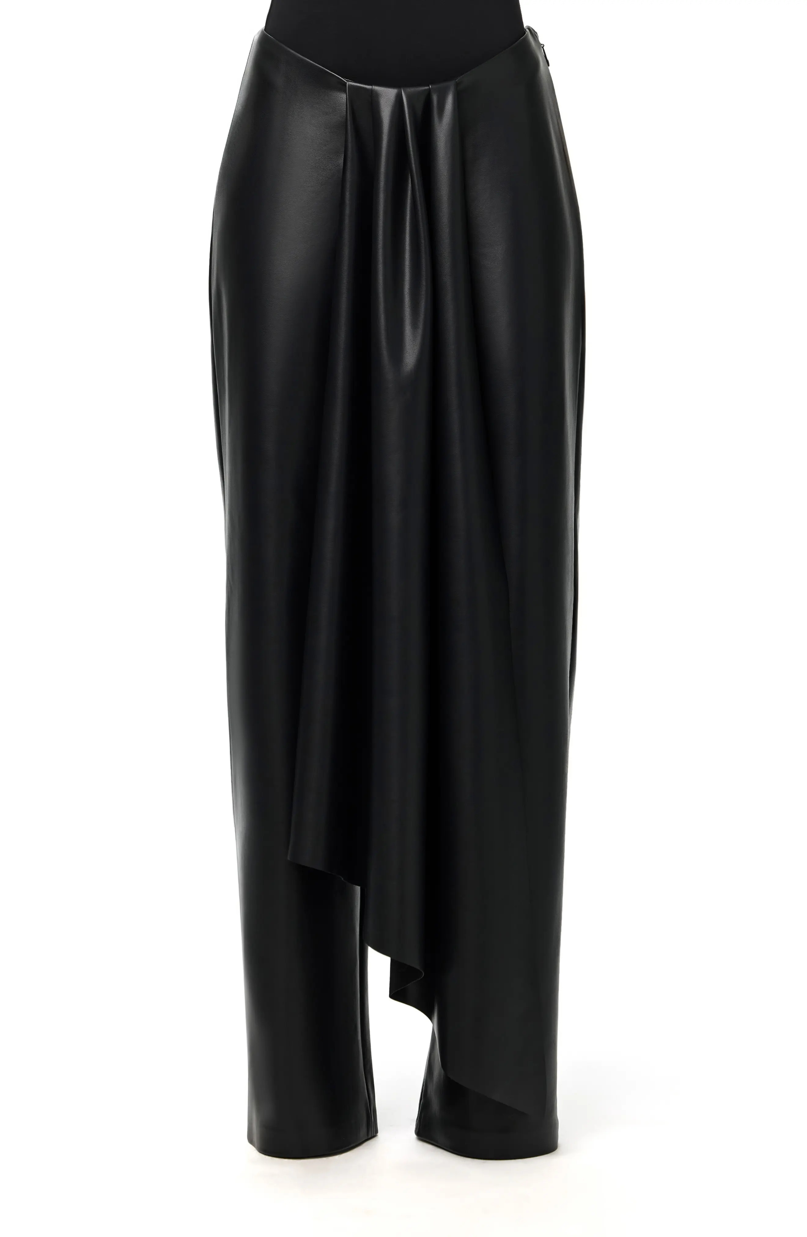 Naked Wardrobe Drape Faux Leather Wide Leg Pants in Black at Nordstrom, Size Medium | Nordstrom