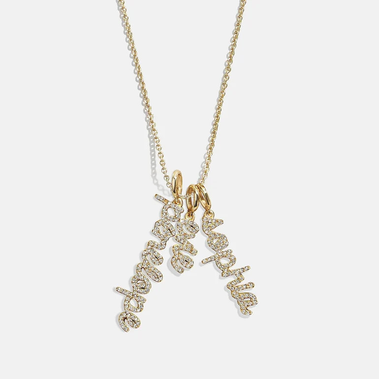 Mini Pav\u00e9 Script Cluster Custom Nameplate Necklace - 3 Names | BaubleBar