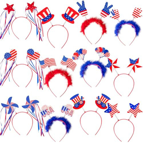 Moon Boat 12PCS 4th of July Headbands, Fourth of July Party Decorations Accessories, Patriotic Red White Blue USA Outfit Favors for Independence/Memorial Day | Amazon (US)