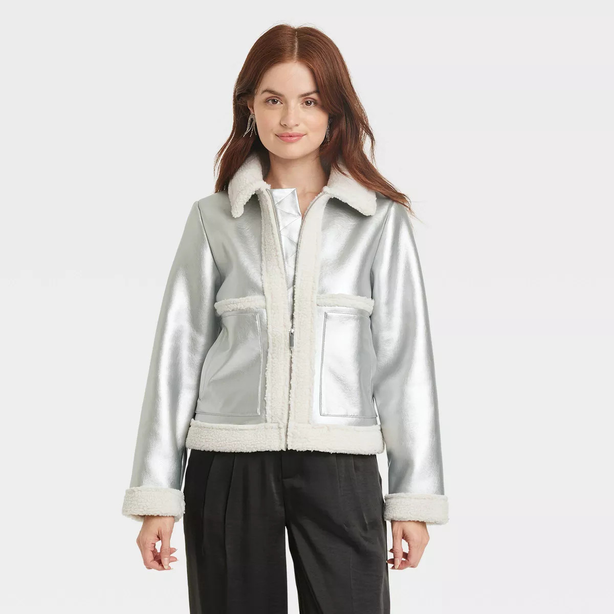 Women's Metallic Shearling Moto Jacket - A New Day™ | Target