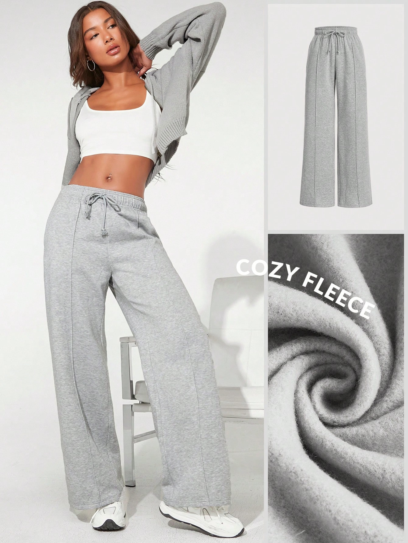 SHEIN BASICS Jogginghose mit Gemütlich Fleece Tunnelzug, breitem Beinschnitt | SHEIN