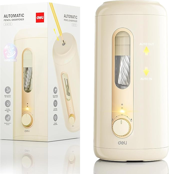 deli Electric Pencil Sharpener, Fully Automatic Pencil Sharpener, Beige | Amazon (US)