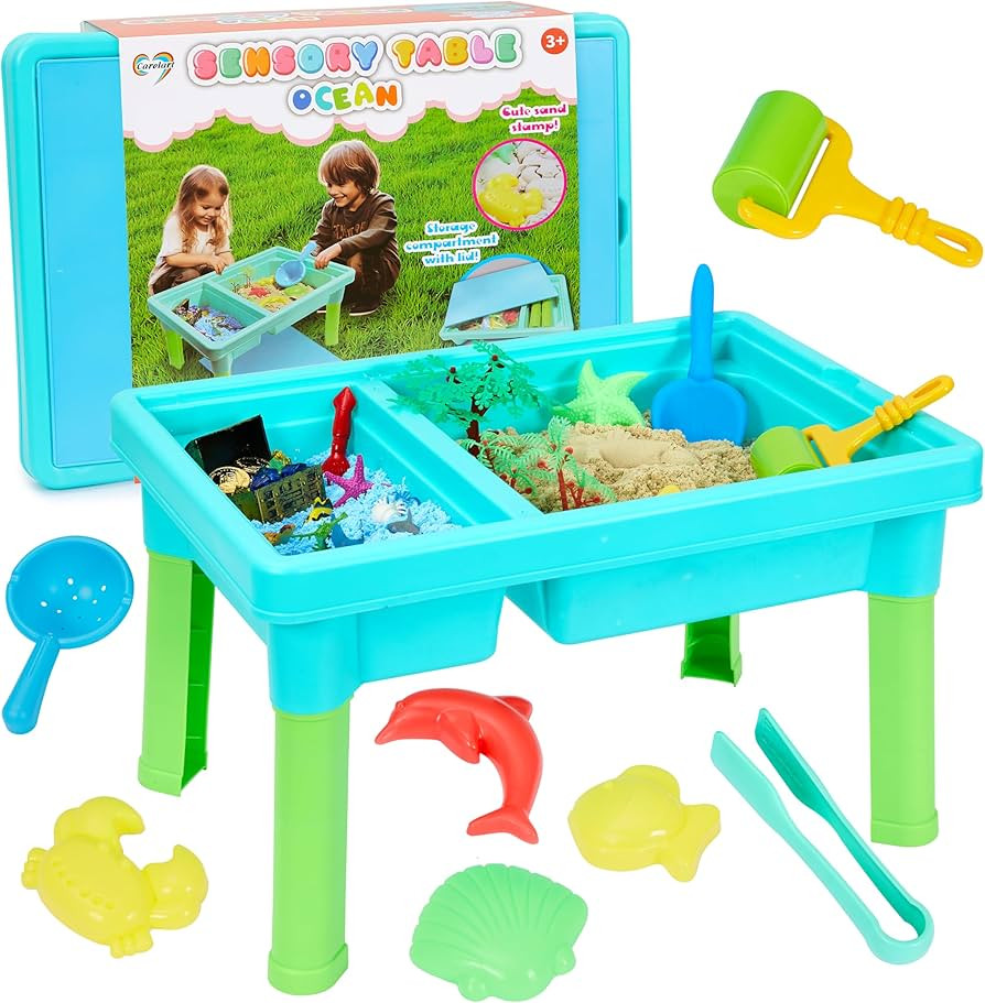 Ocean Sensory Table With Sands, Bin With Lid, Indoor Outdoor Use, Sand Art Kit for Boys and Girls... | Amazon (US)