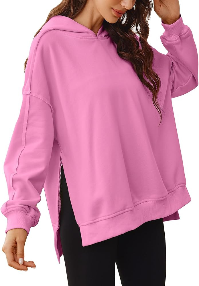 Glamaker Women's Oversized Hoodies Side Slit Zip Up Pullover Sweatshirt Casual Long Sleeve High L... | Amazon (US)